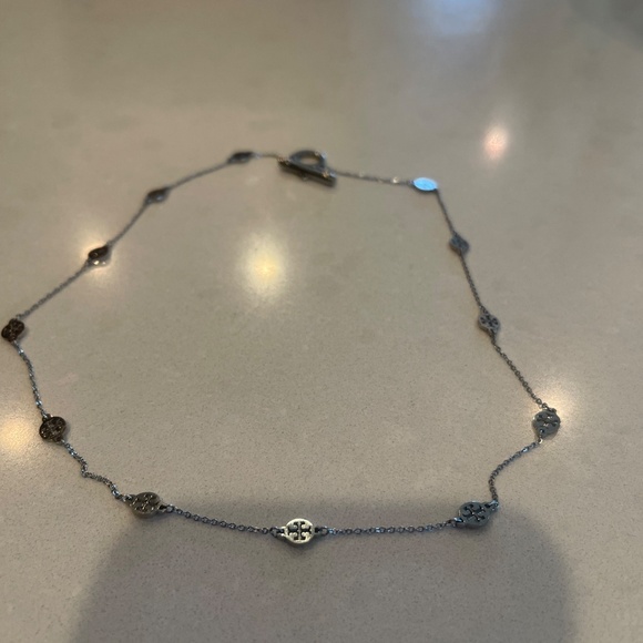 Tory Burch Miller Medallion Station Logo Silver Necklace - Picture 5 of 7